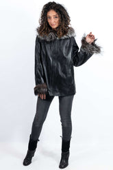 Women's leather jacket Maraya with silver fox double-sided